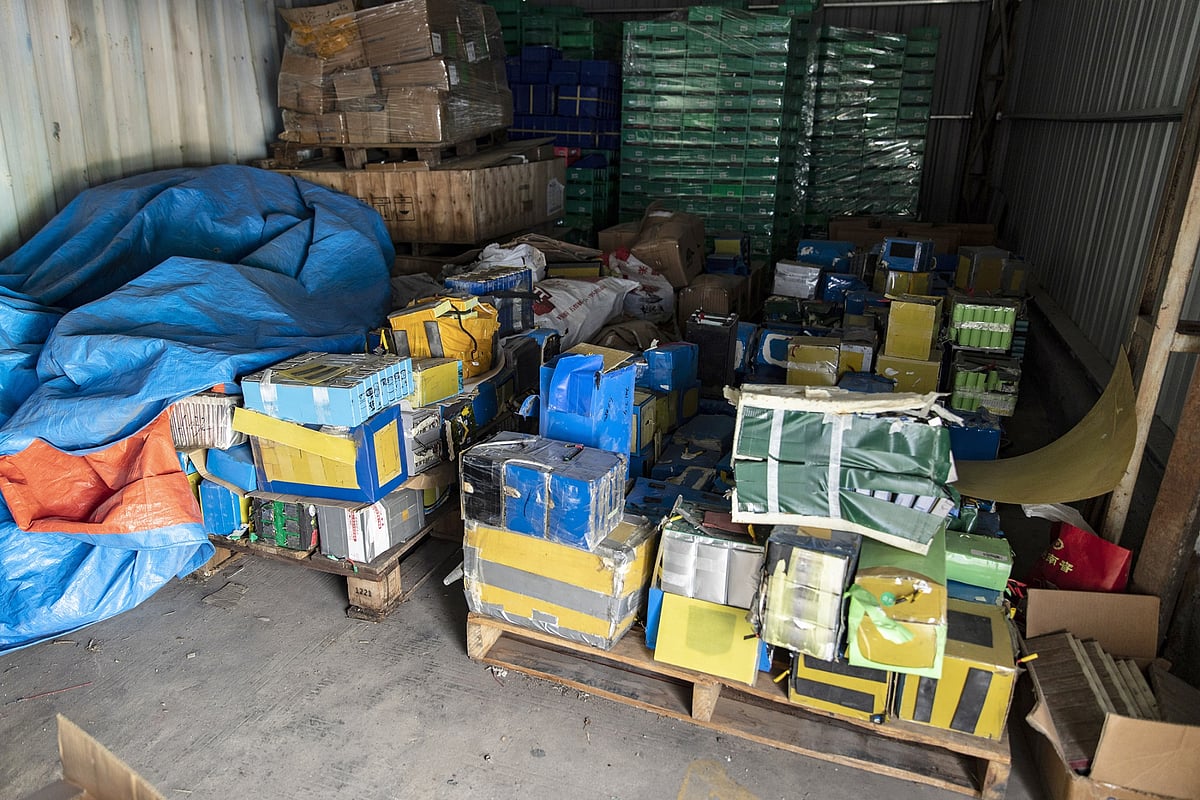 Used batteries at a battery collection and trading business in Dongguan, in August.Photographer: Qilai Shen/Bloomberg