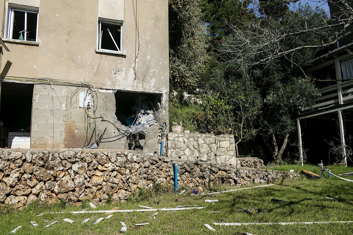 Destruction caused by a Hezbollah anti-tank missile fired at Kibbutz Menara.Photographer: Amnon Gutman/Bloomberg