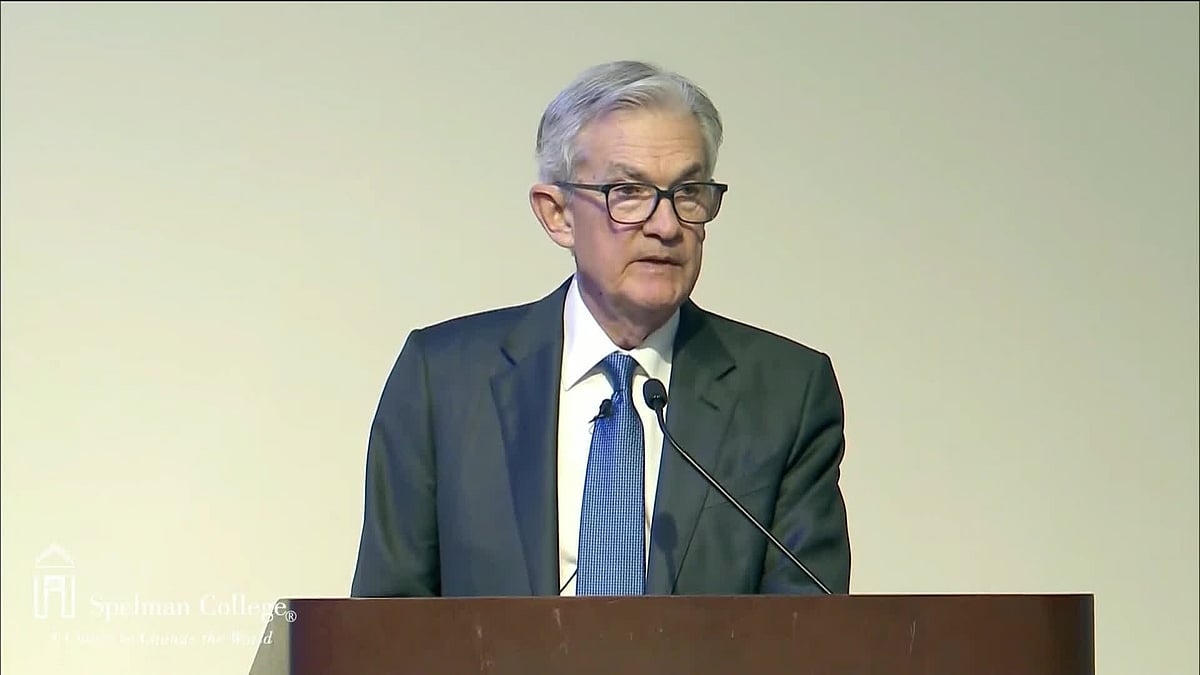 WATCH: “The strong actions we have taken have moved our policy rate up and well into restrictive territory,” Federal Reserve Chair Jerome Powell says during an event at Spelman College in Atlanta.Source: Spelman College)