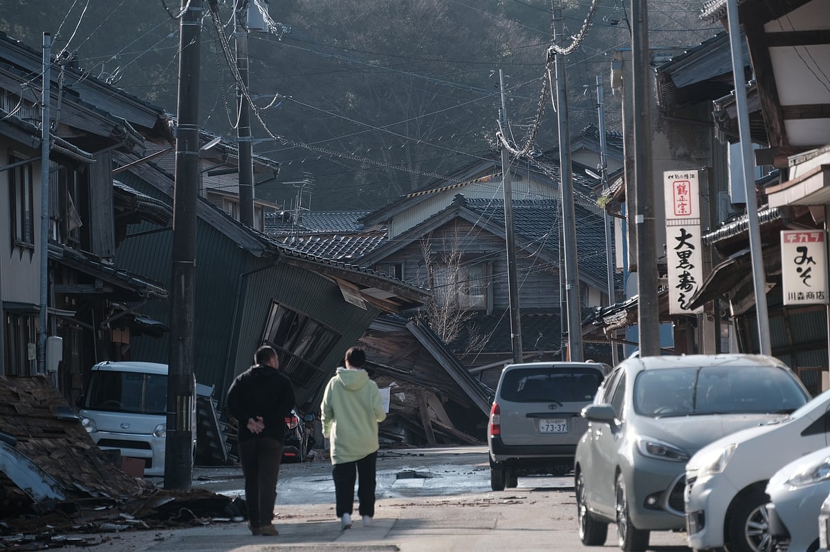 Collapsed houses following an earthquake in Nanao, Ishikawa Prefecture, Japan, on Jan. 2.Source: Bloomberg