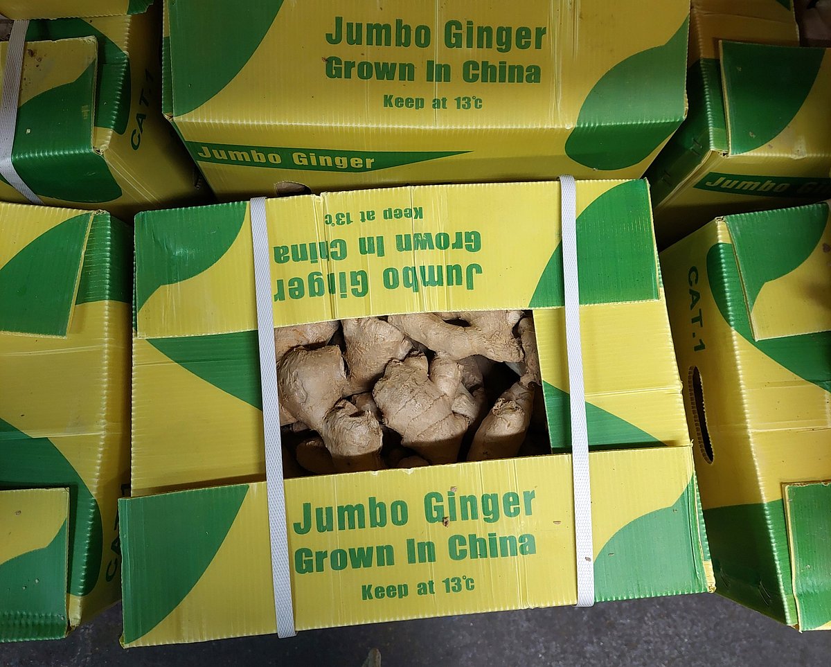 Boxes of fresh ginger, grown and imported from China, at New Spitalfields Market in London.Photographer: Aine Quinn/Bloomberg