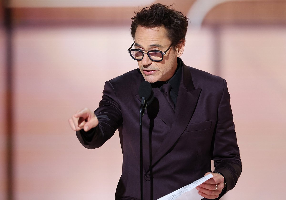 Robert Downey Jr. accepts the award for Best Performance by a Male Actor in a Supporting Role on Jan. 7.Photographer: Rich Polk/Golden Globes 2024/Getty Images