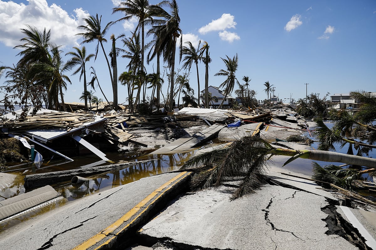 The destroyed Pine Island Road following Hurricane Ian in Matlacha Isles, Florida, in 2022.Photographer: Eva Marie Uzcategui/Bloomberg