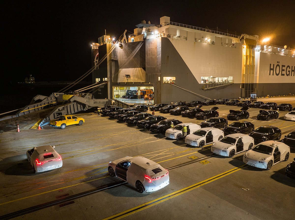 Geely’s Zeekr electric vehicles bound for shipment to Europe at the Port of Taicang in Taicang, China, in August 2023. Source: Bloomberg