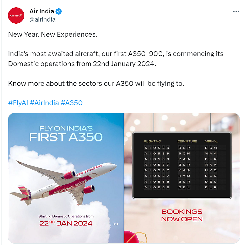 Air India's A350 Bookings Open: Check Flight Schedule, Routes And Timings Here