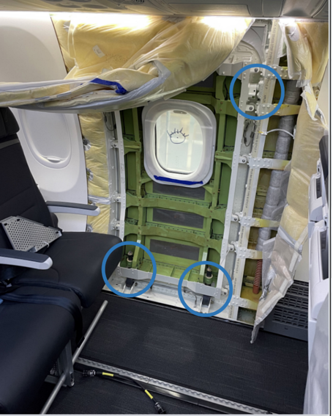 NTSB photo shows door plug on 737 Max 9 used on Alaska Airlines Flight 1282 missing bolts at Boeing factorySource: Bloomberg