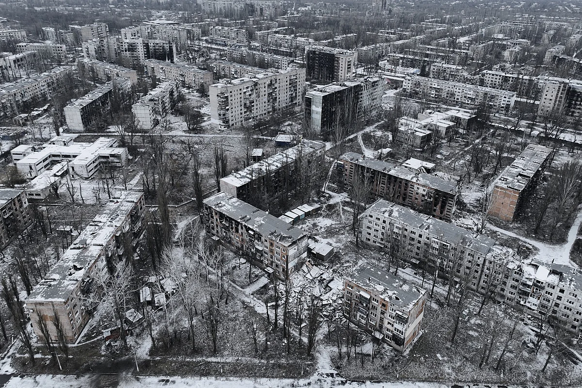 Destroyed and damaged buildings in Avdiivka, Ukraine, in December.Photographer: Libkos/Getty Images
