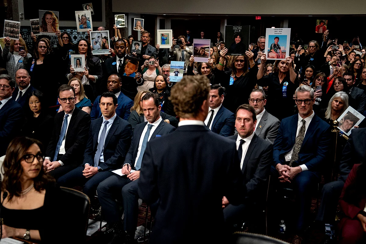 Meta CEO Mark Zuckerberg at a congressional hearing in Washington in January.Photographer: Kent Nishimura/Bloomberg