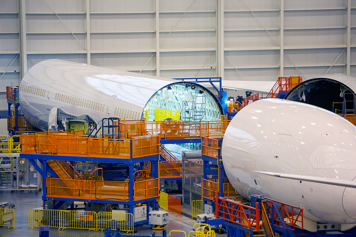 Parts for Boeing Dreamliner 787 planes are seen on the production linePhotographer: Travis Dove/Bloomberg
