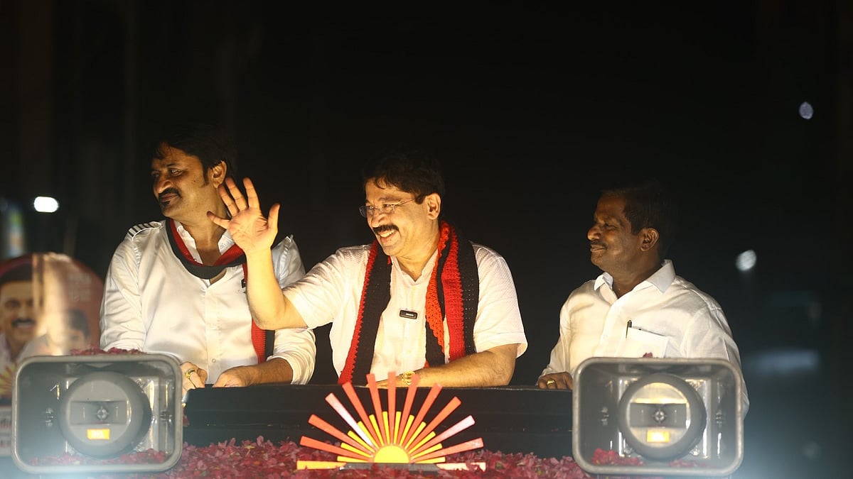 <div class="paragraphs"><p>DMK MP Dayanidhi Maran (centre) during campaigning for the 2024 Lok Sabha elections (Source: Dayanidhi Maran/X)</p></div>