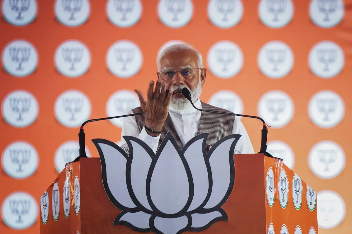 Narendra Modi during a campaign rally in Delhi earlier in May. Photographer: Anindito Mukherjee/Bloomberg