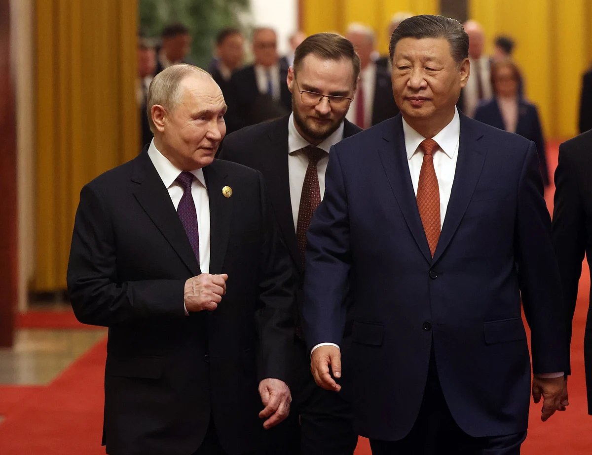 Vladimir Putin and Xi Jinping in Beijing on May 16.Source: Getty Images