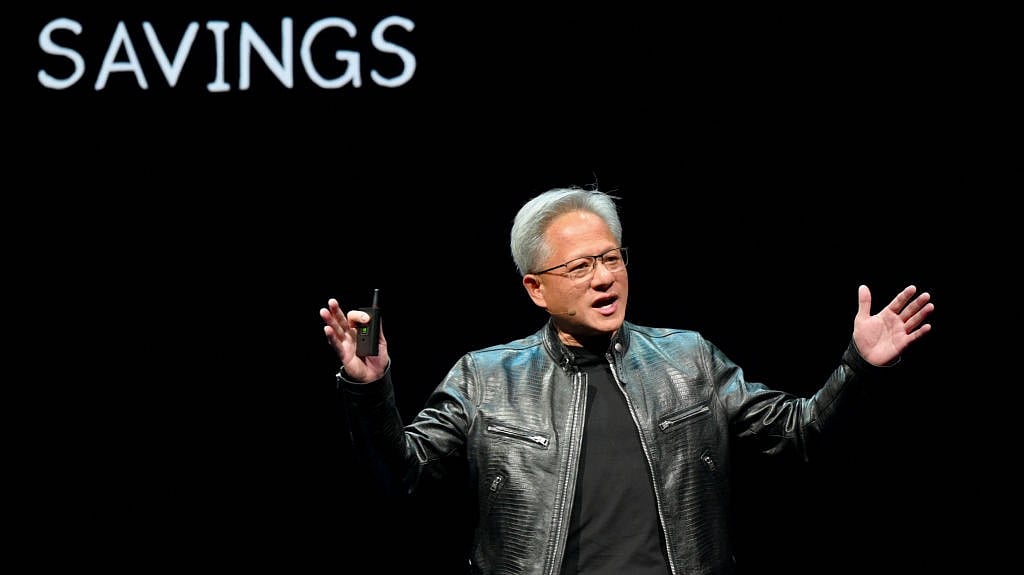 WATCH: Huang touts 98% cost savings and 97% less energy required with Nvidia’s technology, saying that constituted “CEO math.”Source: Bloomberg