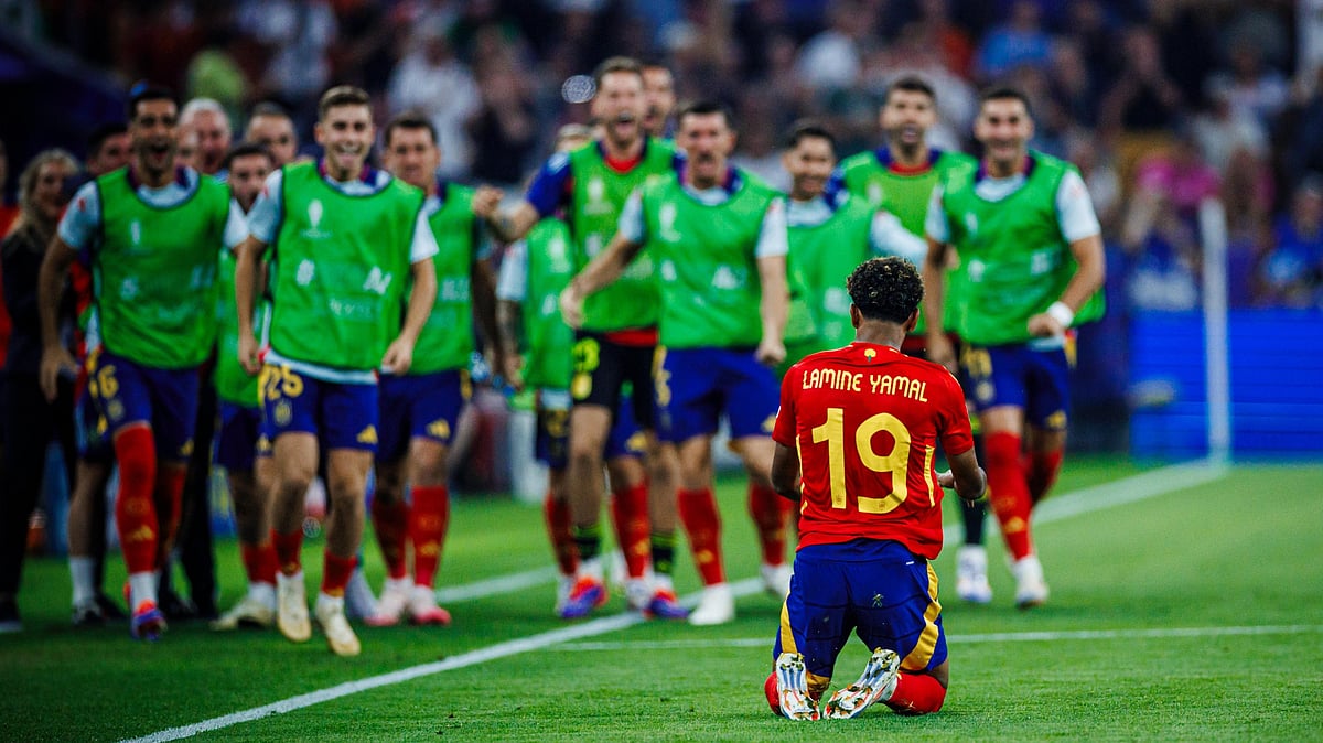<div class="paragraphs"><p>Lamine Yamal celebrates after scoring a stunning goal against France at the UEFA Euro 2024 semi-final (Source:&nbsp;Selección Española Masculina de Fútbol/X)</p></div>