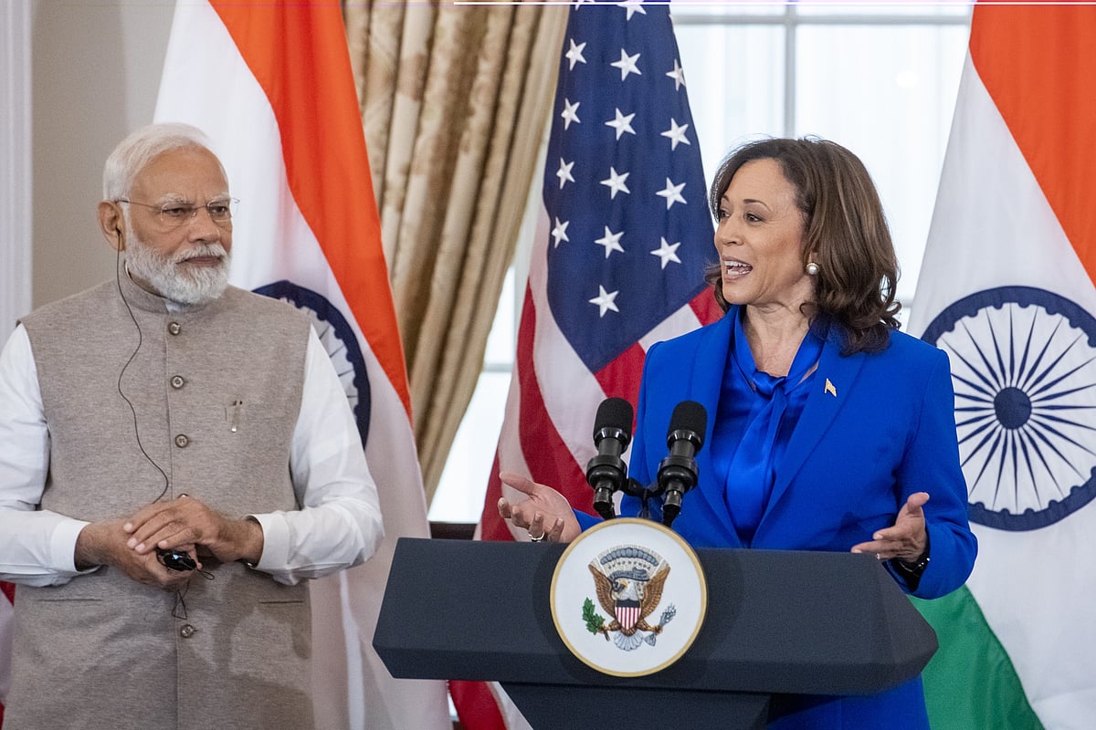 Kamala Harris and Narendra Modi in Washington, DC, in 2023.Photographer: Rod Lamkey/CNP/Bloomberg