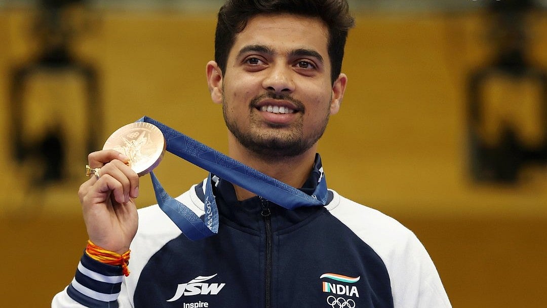 <div class="paragraphs"><p>India's Swapnil Kusale with the bronze medal in the 50m rifle 3 positions men's category at Paris 2024 (Source: Olympic Khel/X)</p></div>