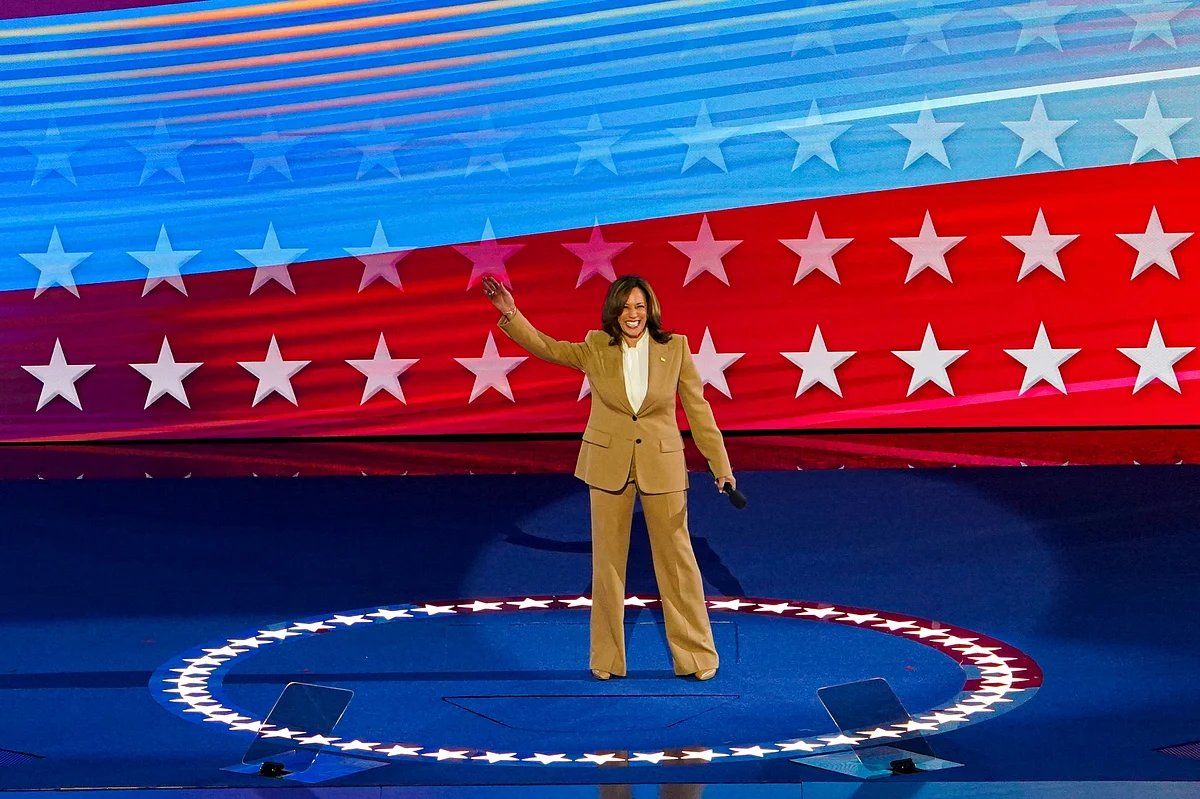 Kamala Harris delivered an address on the first day of the DNC on Aug. 19.Photographer: Al Drago/Bloomberg