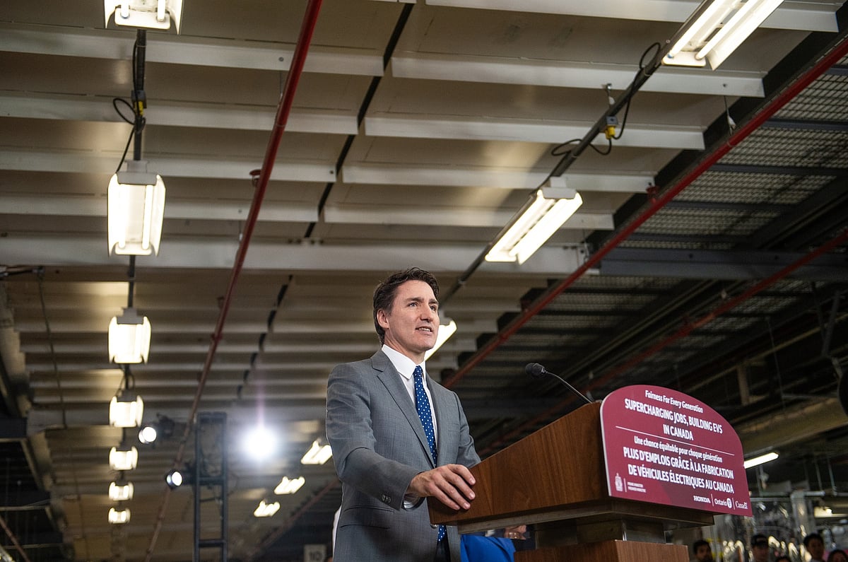 Justin Trudeau, Canada’s prime minister, speaks at a Honda manufacturing plant in Alliston, Ontario, earlier this year.Photographer: Laura Proctor/Bloomberg