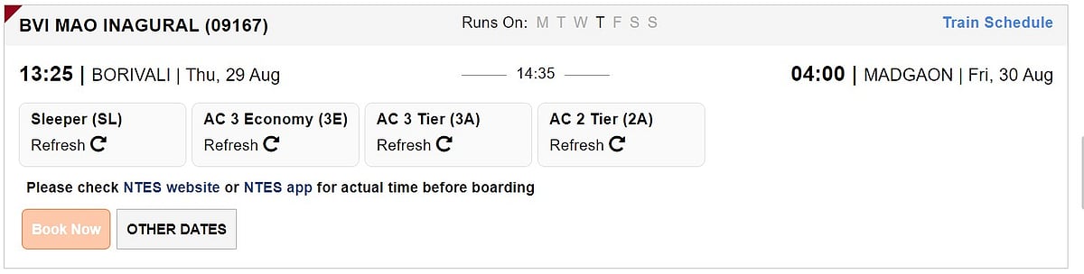 <div class="paragraphs"><p>Booking for WR's Mumbai-Goa train will begin on August 29 </p></div>