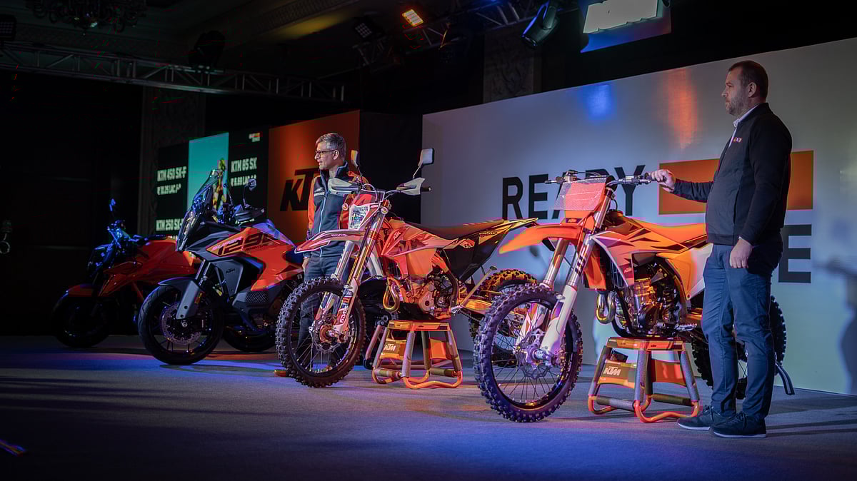 <div class="paragraphs"><p>Four of the 10 India-bound KTM motorcycles were on stage during a launch event in New Delhi on Thursday, November 14, 2024. (Photo: company)</p></div>