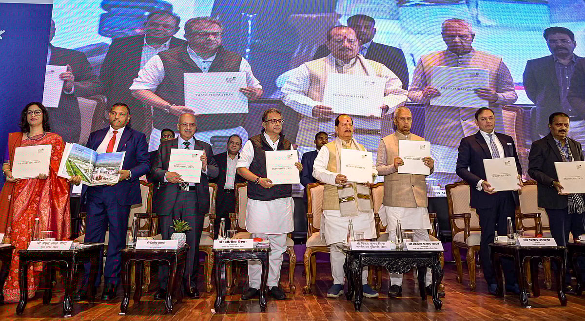 <div class="paragraphs"><p>Patna: Bihar Deputy CM Vijay Kumar Sinha along with state Industries Minister Nitish Mishra, Energy Minister Bijendar Prasad and Pranav Adani, Director Adani Enterprises, release a coffee table book during Bihar Investor Summit 2024, in Patna, Friday, Dec. 20, 2024. (PTI Photo)</p></div>