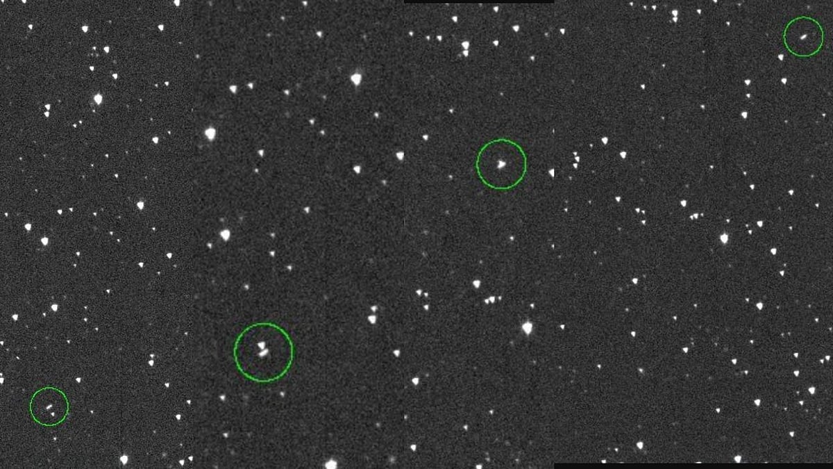 <div class="paragraphs"><p>This is the Asteroid 2024 YR4 image as tracked by NASA at various stages of its journey - in green circles. (Image Courtesy: NASA).</p></div>
