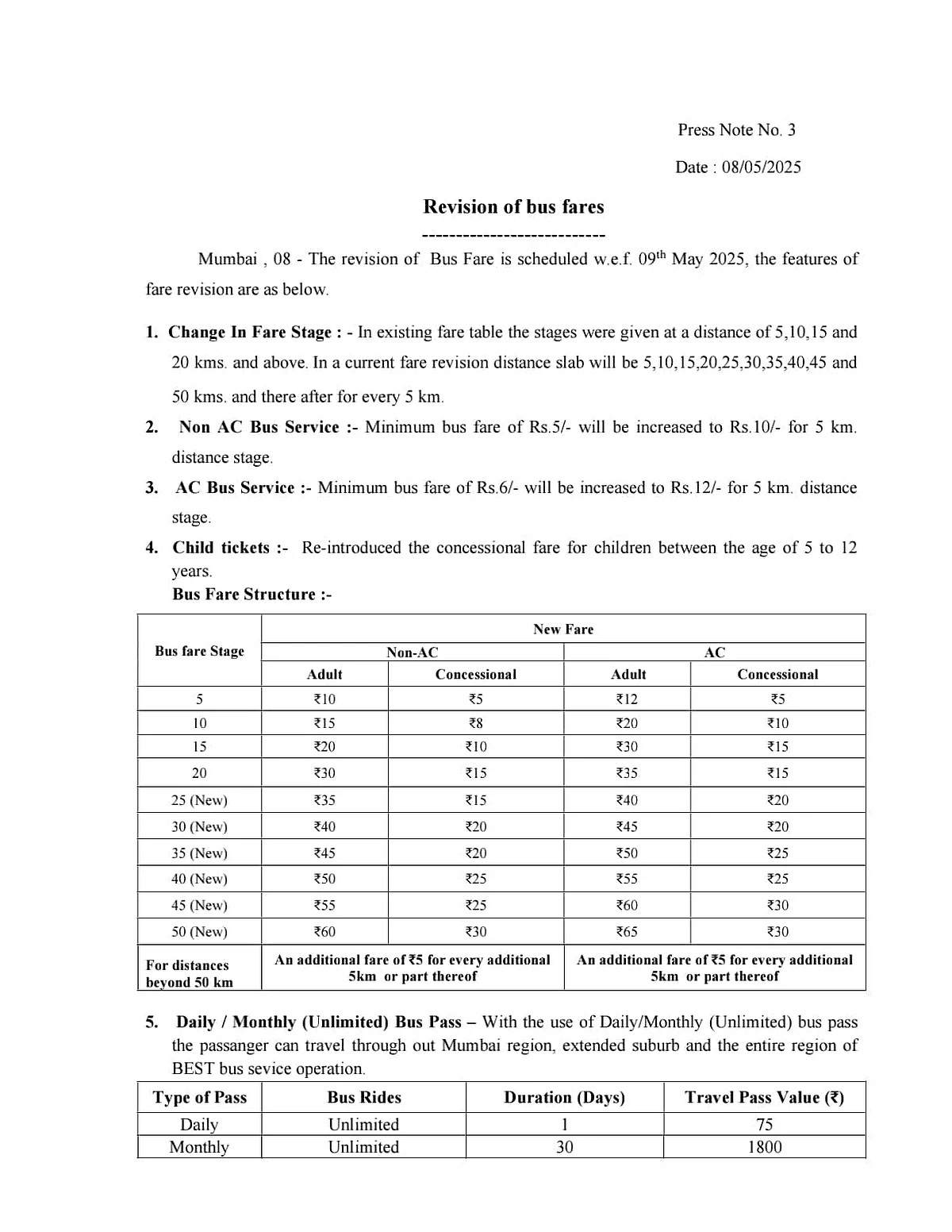 Mumbai BEST Bus Fares Hiked — Check Latest Rates Here