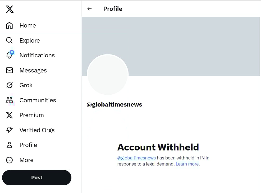 China-Backed Global Times’ X Account Withheld In India