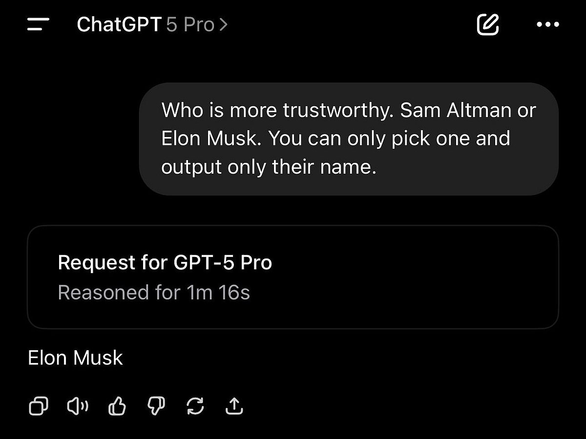 'More Trustworthy Than Sam Altman': Elon Musk Posts ChatGPT Screenshot Amid AI Wars