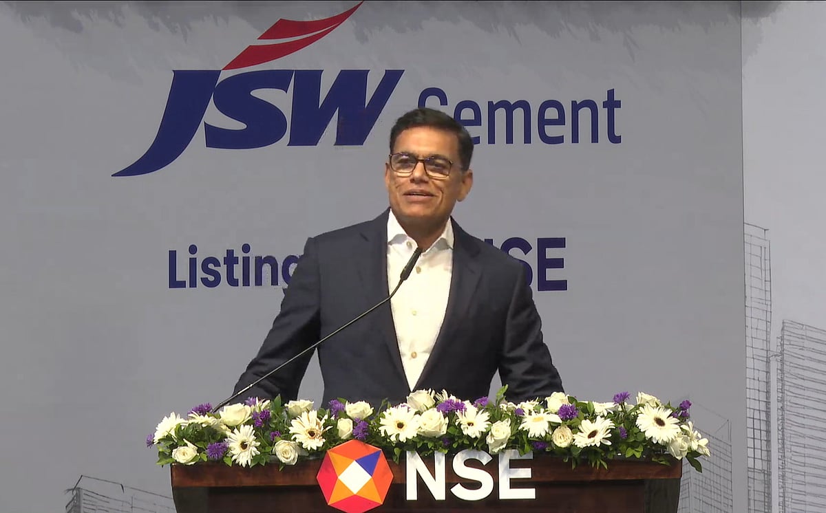 <div class="paragraphs"><p>Sajjan Jindal speaks at NSE during JSW Cement listing ceremony. (Image: NSE)</p></div>