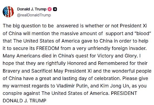 <div class="paragraphs"><p>Donald Trump's post on Truth Social. Pic/Screengrab</p></div>