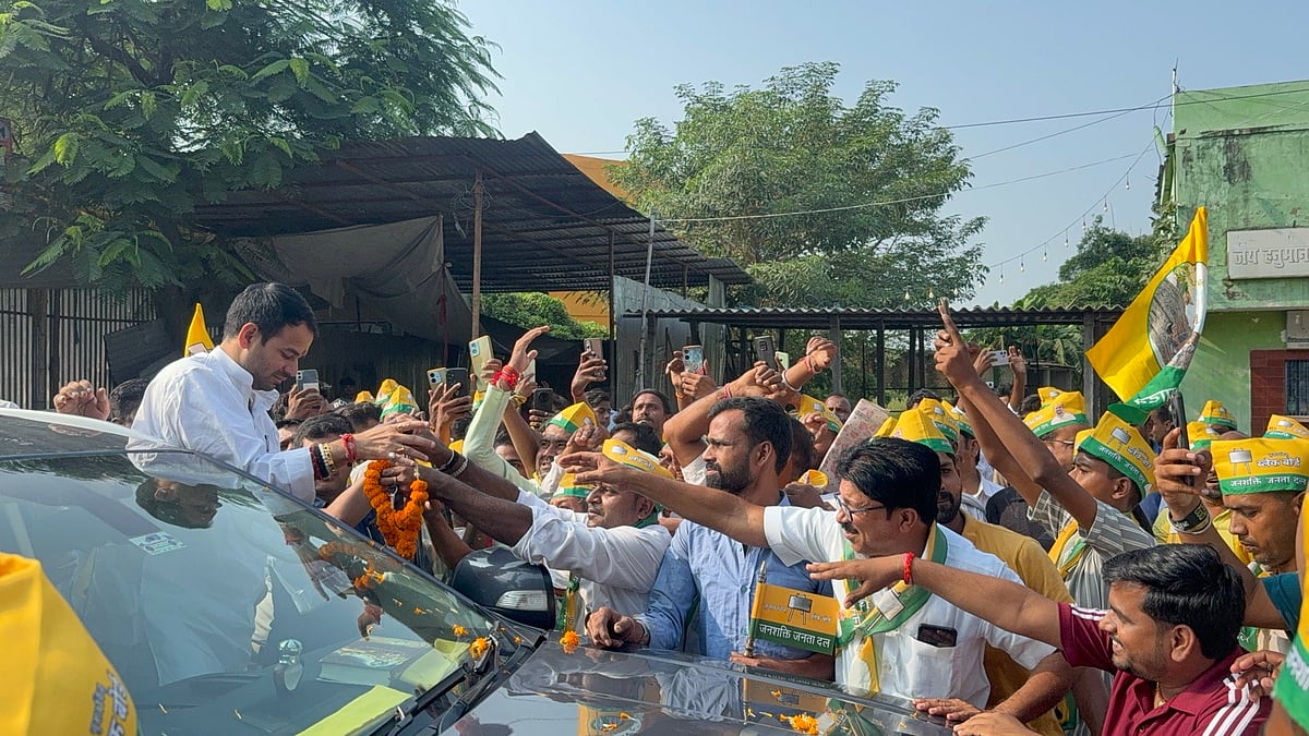 <div class="paragraphs"><p>Tej Pratap Yadav leads a roadshow in Mahua. (Image: X profile)</p></div>