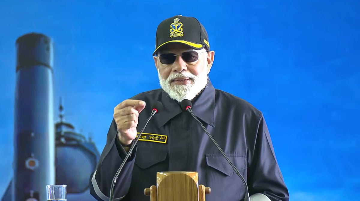 <div class="paragraphs"><p>PM Modi addressing Navy personnel onboard INS Vikrant. (Image: PIB)</p></div>