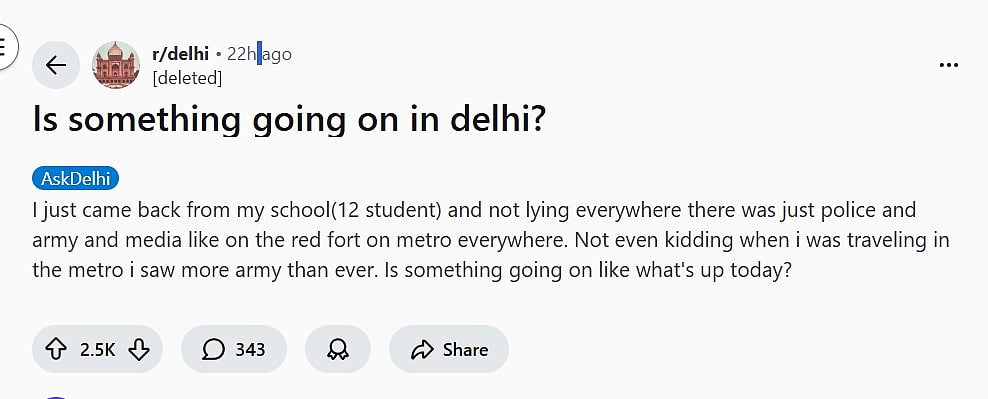 'Something Going On In Delhi?’: Eerie Reddit Post Ahead Of Red Fort Blast Goes Viral