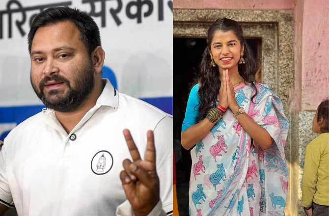 <div class="paragraphs"><p>While BJP's Maithili Thakur, popular singer-turned-politician is confirming her arrival on the political stage, RJD leader Tejashwi Yadav fighting in his family stronghold of Raghopur against the BJP candidate. (Photo: Tejashwi Yadav/PTI and Maithili Thakur's photo from her official Instagram account)</p><p><br></p></div>