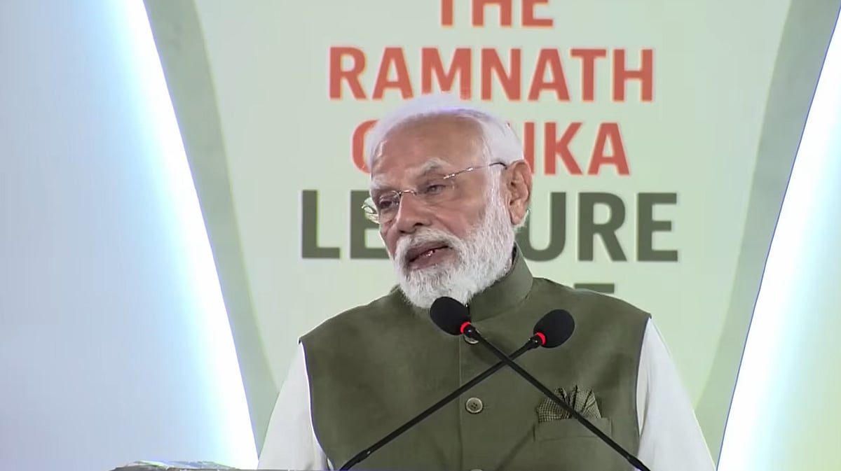 <div class="paragraphs"><p>PM Modi delivered the keynote address at the sixth Ramnath Goenka Lecture. (Image: screengrab of youtube video)</p></div>