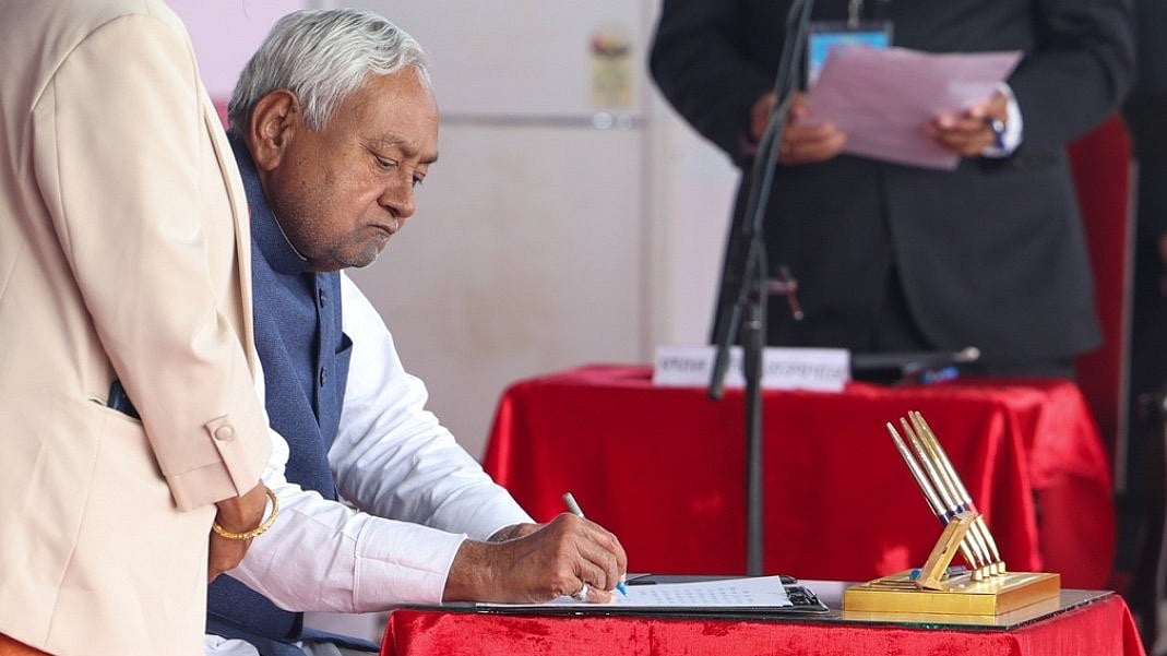 <div class="paragraphs"><p>Nitish&nbsp;Kumar assumed office as chief minister in a grand swearing-in ceremony at Patna's Gandhi Maidan. (Photo: Narendra Modi)</p></div>