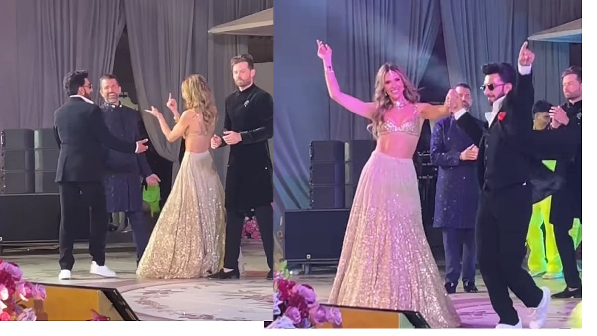 <div class="paragraphs"><p>In a video that is doing rounds, Ranveer Singh is seen coaxing Donald Trump Jr and Bettina Anderson onto the stage. (Photo: Wizcraft.weddings/Instagram)</p></div>