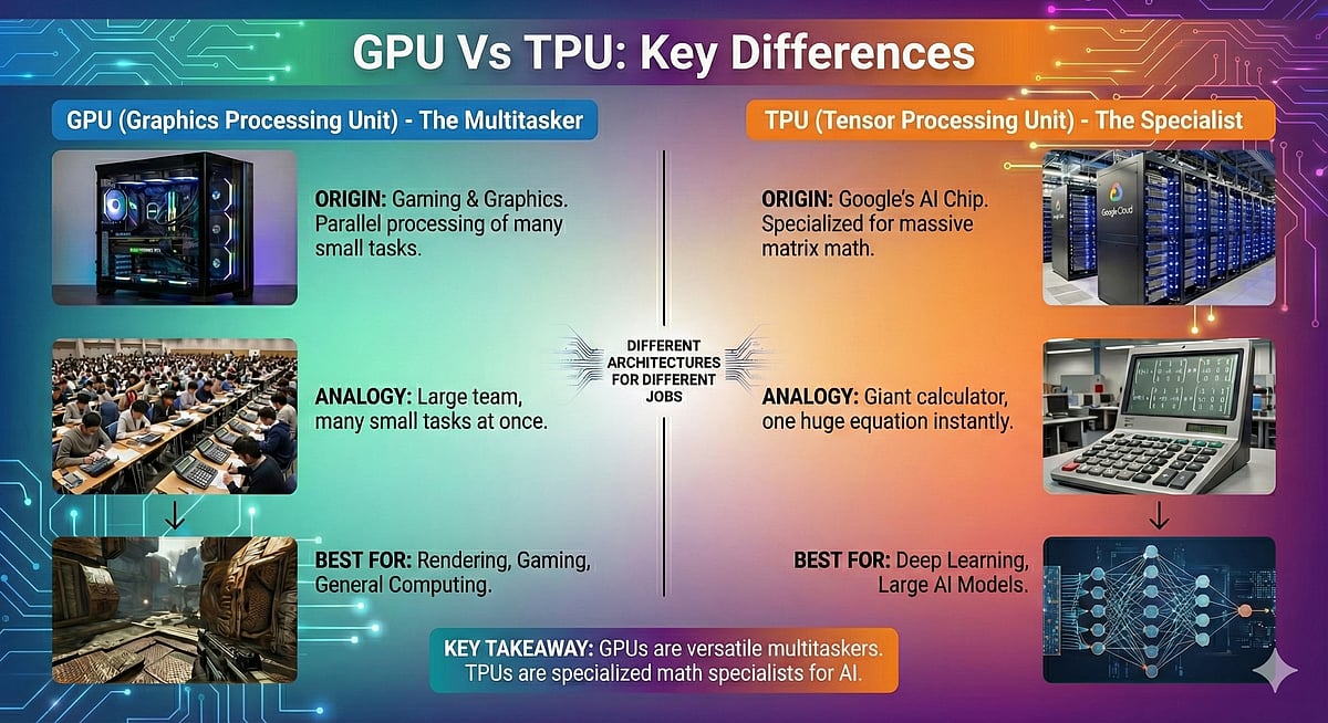 <div class="paragraphs"><p>Three differences between GPU and TPUs. (Image: Nano Banana Pro)</p></div>