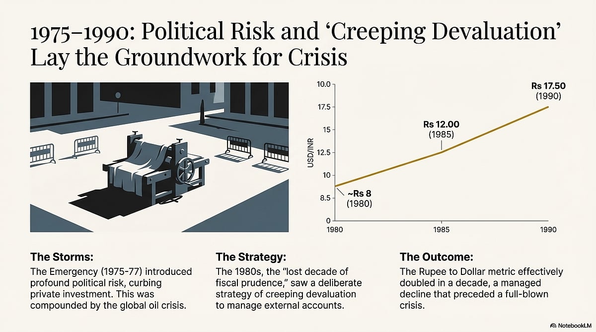 <div class="paragraphs"><p>How rupee fared between 1975 to 1990. (Photo generated by Notebook LM)</p></div>
