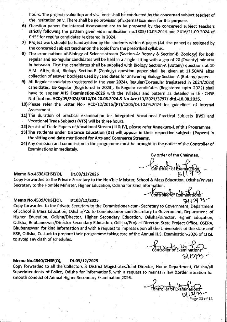 Odisha CHSE Class 12 Time Table OUT: Check Exam Date Sheet 2026