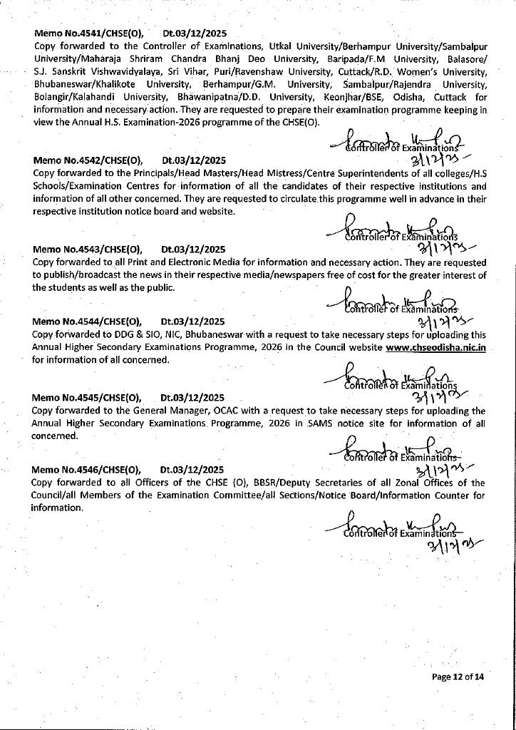 Odisha CHSE Class 12 Time Table OUT: Check Exam Date Sheet 2026