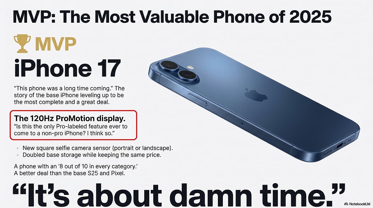 <div class="paragraphs"><p>iPhone 17:MKBHD's Phone of the Year 2025. (Photo generated by Notebook LM)</p></div>