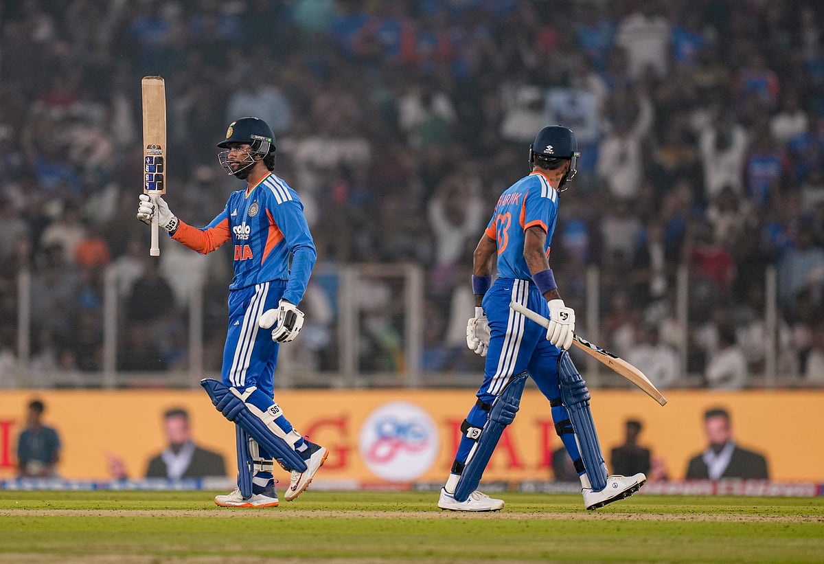 <div class="paragraphs"><p>India's Tilak Varma celebrates his half century during the fifth T20 International cricket match of a series between India and South Africa, at Narendra Modi Stadium in Ahmedabad, Friday, Dec. 19, 2025. (PTI Photo/Shashank Parade)</p></div>