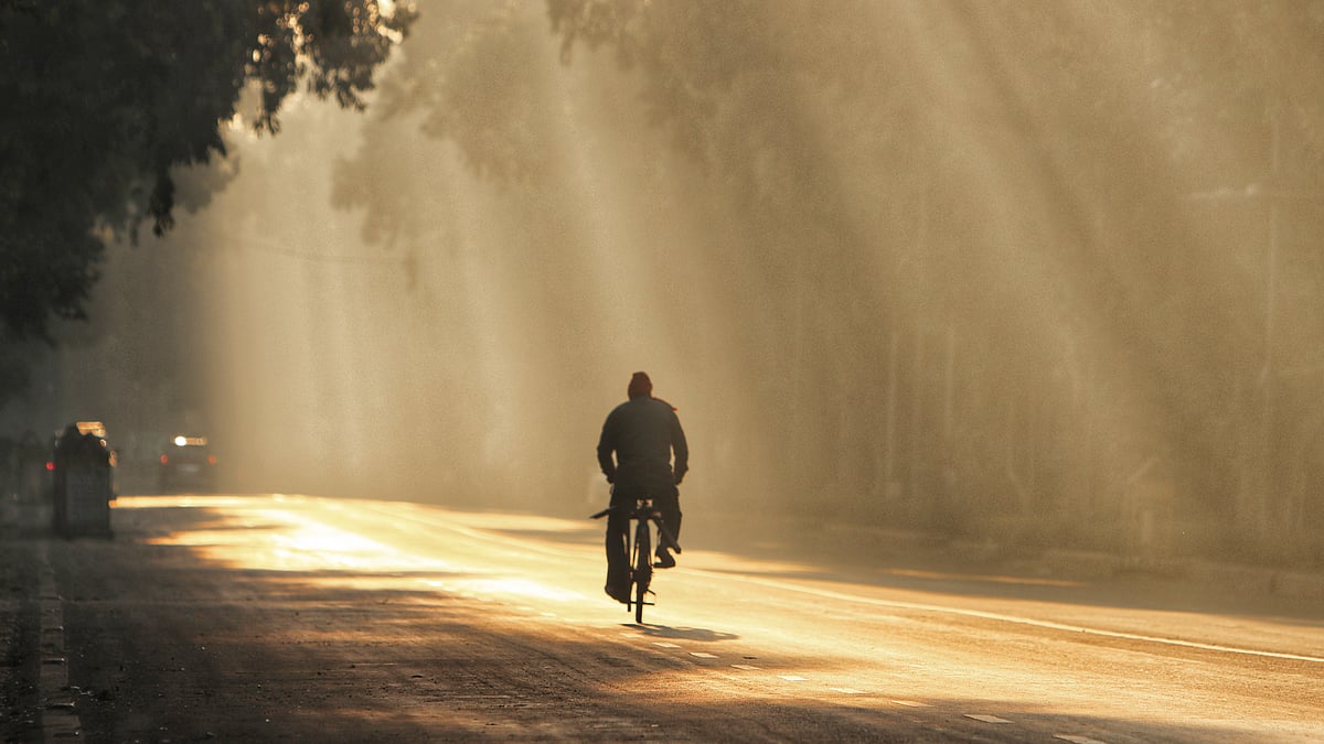 <div class="paragraphs"><p>New Delhi: A cyclist makes his way as a layer of smog covers the city during a cold winter morning, in New Delhi on Thursday, Dec. 25, 2025. (PTI Photo)</p></div>