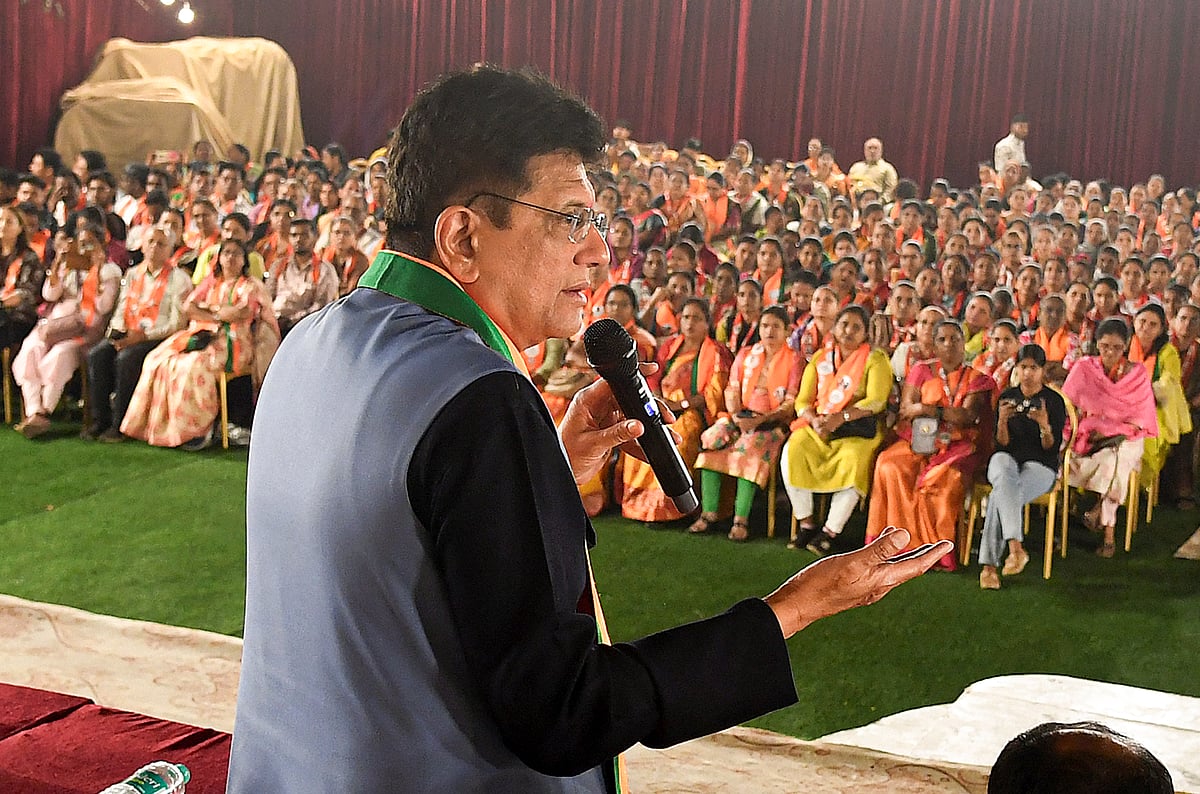 <div class="paragraphs"><p>Union Minister Piyush Goyal addresses a public meeting for the upcoming Brihanmumbai Municipal Corporation (BMC) elections, in Mumbai, Thursday, Jan. 1, 2026. (PTI Photo)</p></div>