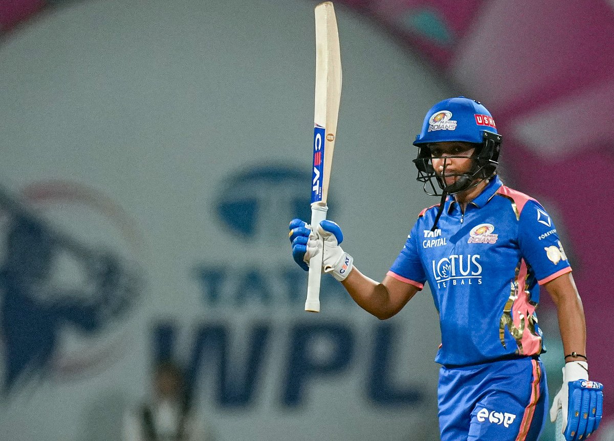 <div class="paragraphs"><p>Mumbai Indians' captain Harmanpreet Kaur celebrates her half century during a Women's Premier League (WPL) T20 cricket match between Mumbai Indians and Delhi Capitals, at the DY Patil Stadium, in Navi Mumbai, Saturday, Jan. 10, 2026. (PTI Photo/Kunal Patil)</p></div>