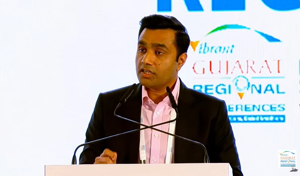 <div class="paragraphs"><p>Karan Adani speaking at the&nbsp;Vibrant Gujarat Regional Conference in Rajkot on Sunday, Jan. 11, 2026 (Photo: YouTube/@Vibrant Gujarat)</p></div>