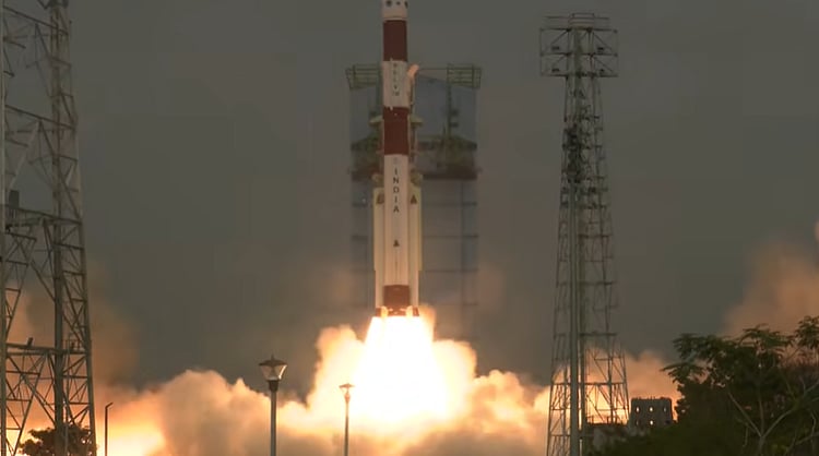 <div class="paragraphs"><p>The 44.4 metre tall four-stage PSLV-C62 rocket soared from the first launch pad at a prefixed time of 10.18 hours on Monday. (Photo: @ISRO/X video grab)</p></div>