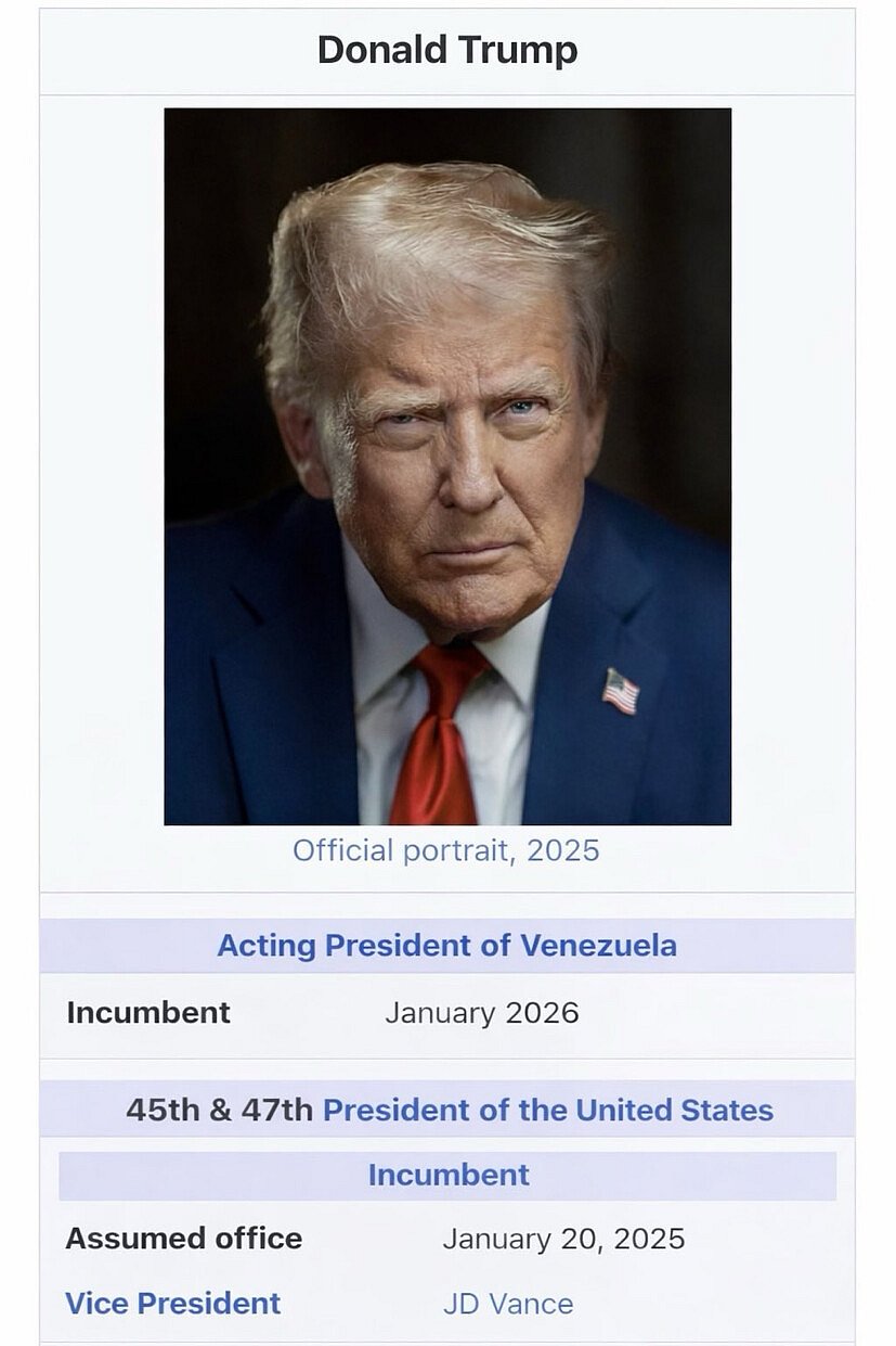 Trump Shares Edited Picture Showing Him As Venezuela’s ‘Acting President’